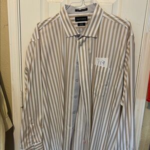 Paul Fredrick Men's Dress Shirt - Tan and White Stripes